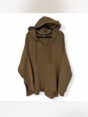 aerie Olive Hooded Knit Pullover Sweater